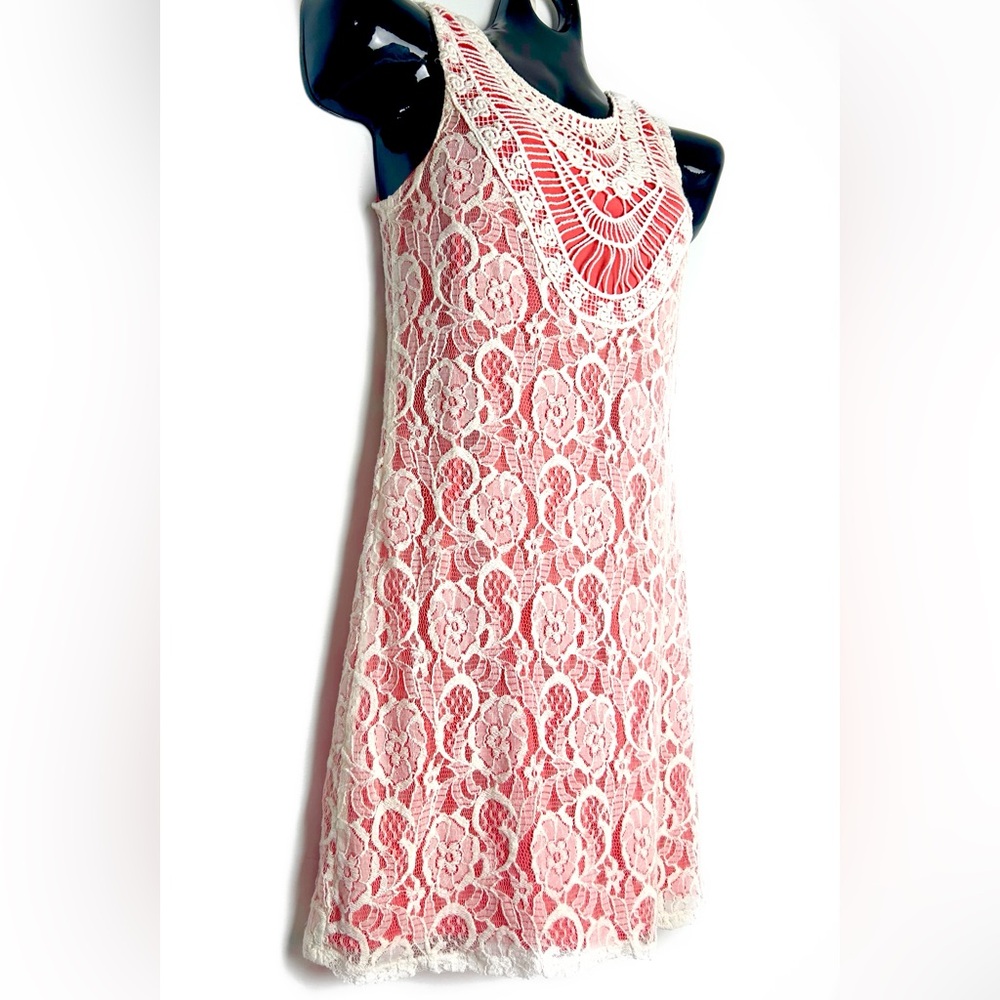 Xhilaration Pink and White Lace Mini Dress